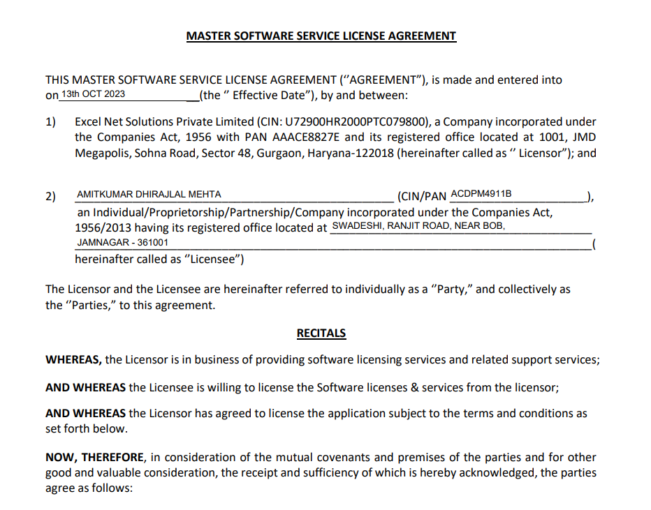Master Software Service License Agreement